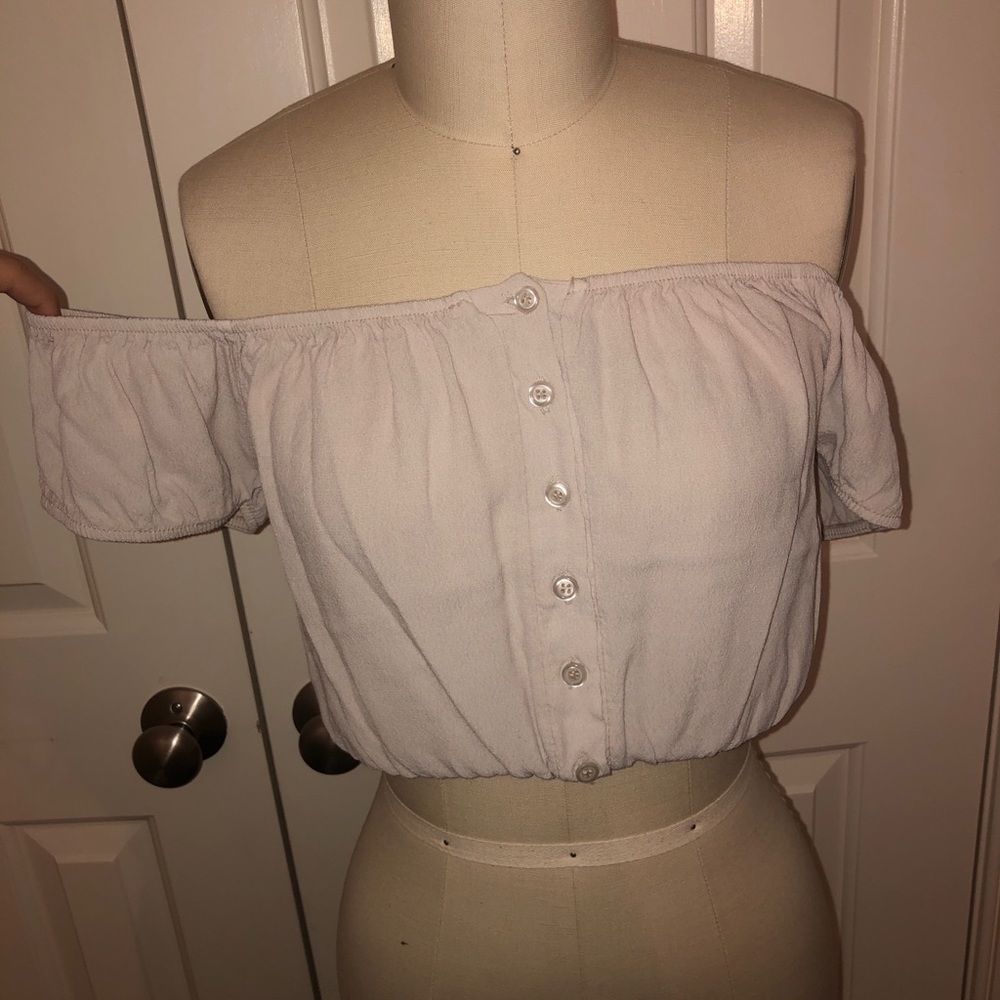 Off the shoulder button up top